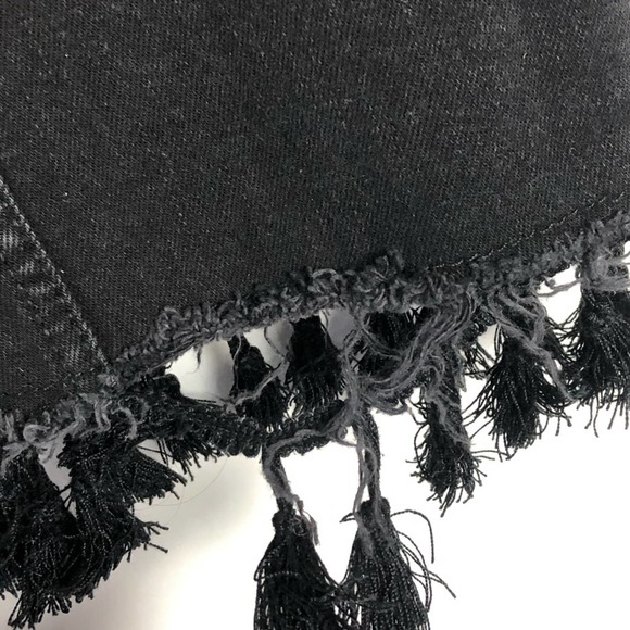 Zara High Waisted Tapered Leg Tassel Hem Jeans Faded Black Size 4 - Picture 7 of 7